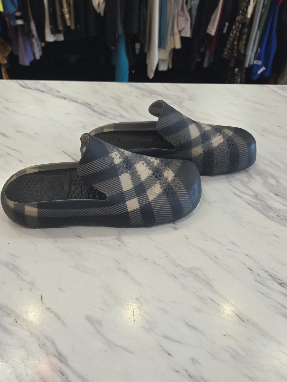 Burberry Black and Cream Plaid Slip-On Loafers